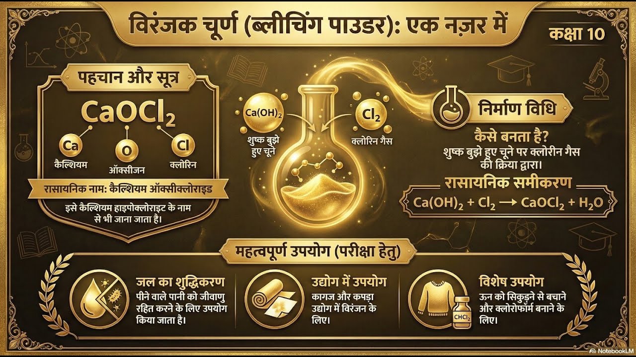 विरंजक चूर्ण का रासायनिक नाम सूत्र एवं उपयोग | viranjak churn class 10th | Bleaching powder class 10