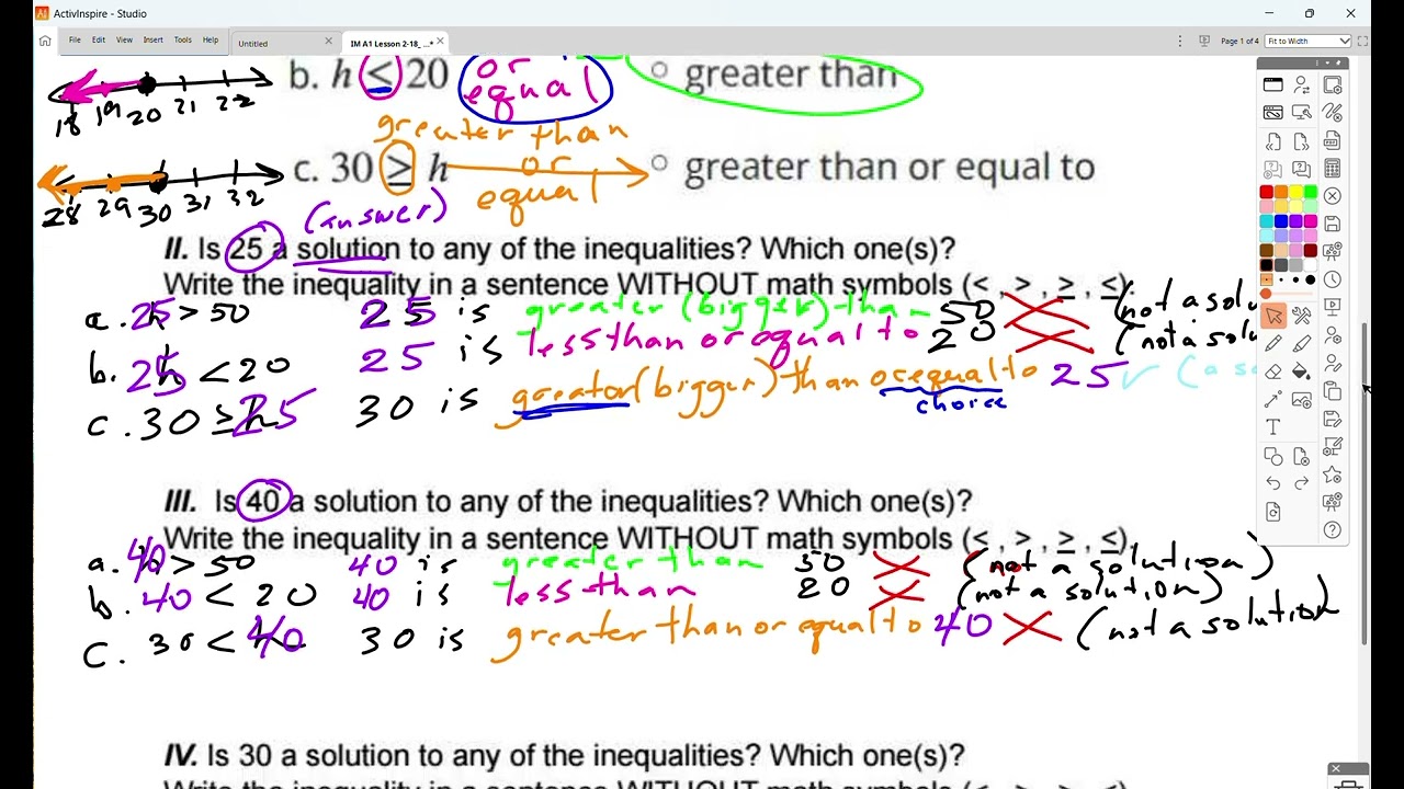 IM A1 Lesson 2-18 Representing Situations with Inequalities