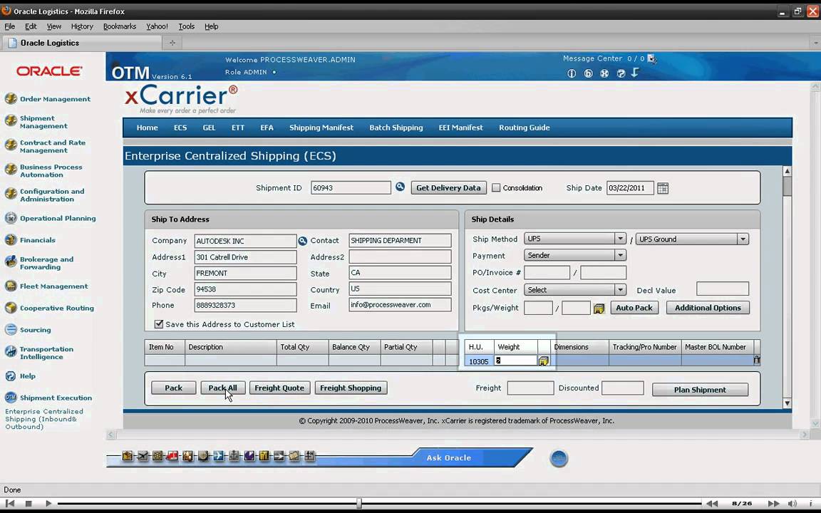 Shipping a UPS Package in Oracle OTM