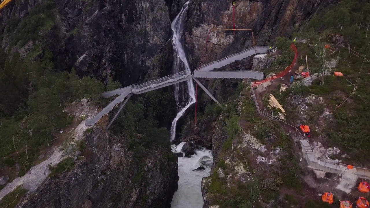 The step bridge at V&oslash;ringsfossen, Norwegian Scenic Route Hardangervidda
