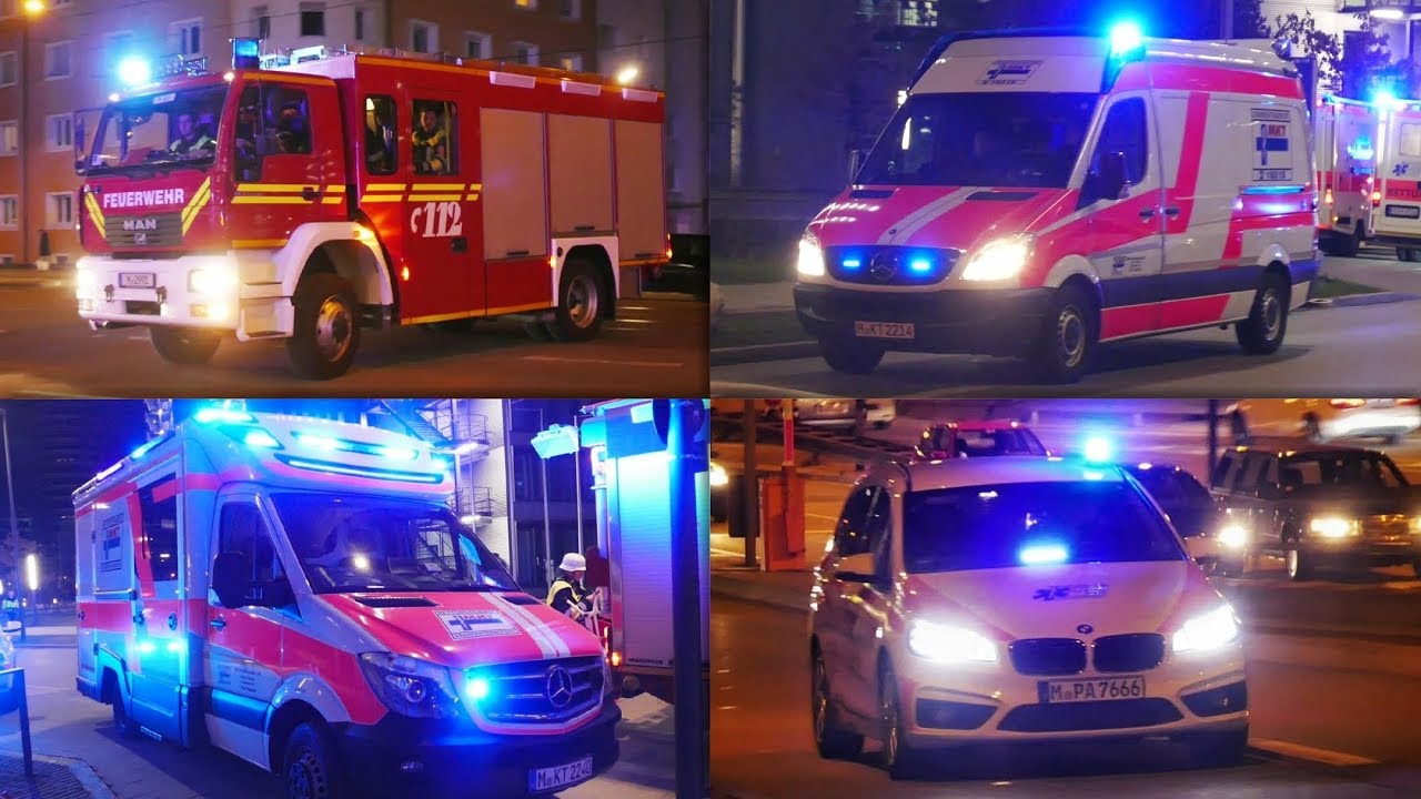 [Großübung Hochhausbrand] MANV - Einsatzfahrten Feuerwehr und Rettungsdienst München