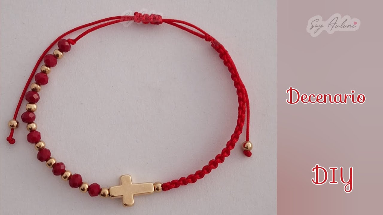 Pulsera Decenario de Hilo Rojo y Cuentas | Tutorial Macramé Fácil