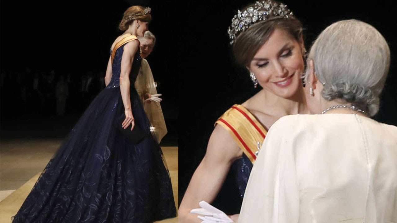 REINA LETIZIA ORTIZ IMPRESIONANTE en la cena de gala con vestido de FELIPE VARELA