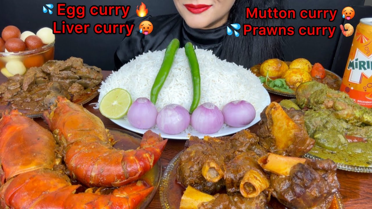 ASMR🔥EATING MUTTON CURRY,PRAWNS CURRY,LIVER CURRY,CHICKEN CURRY,EGG CURRY 