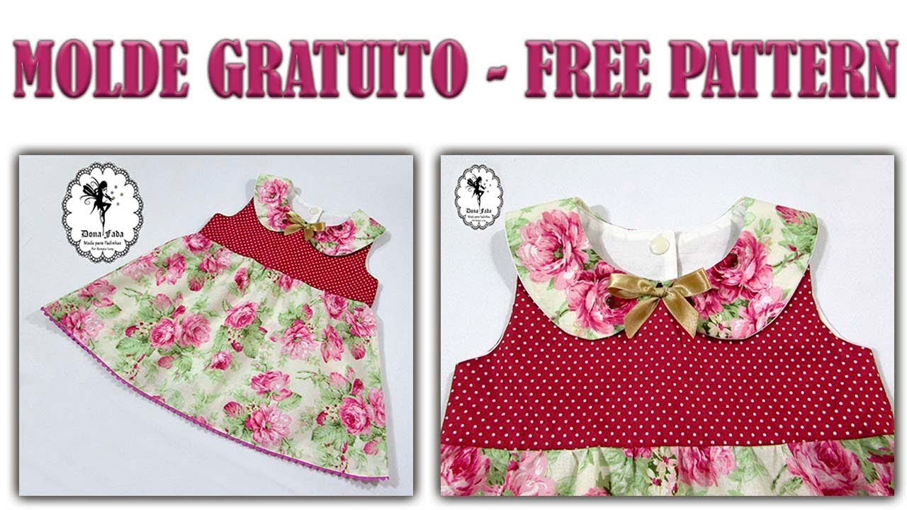 Vestido com Gola Boneca   Molde Gratuito 3, 12 e 24 meses