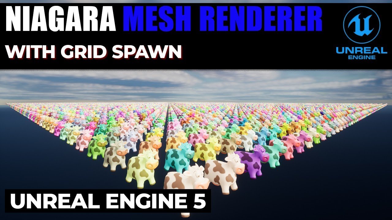 Niagara system mesh renderer with grid spawn in unreal engine 5