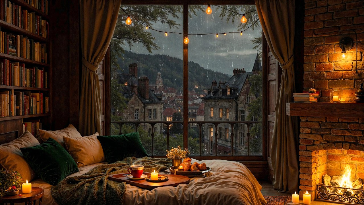 Smooth Jazz Piano for Relaxing, Sleeping - Cozy Bedroom Ambience and Slow Jazz with Rain Sounds
