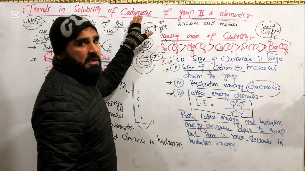 Lec:27 Trends in solubility of carbonates of group ||Hydration energy vs lattic energy down group||