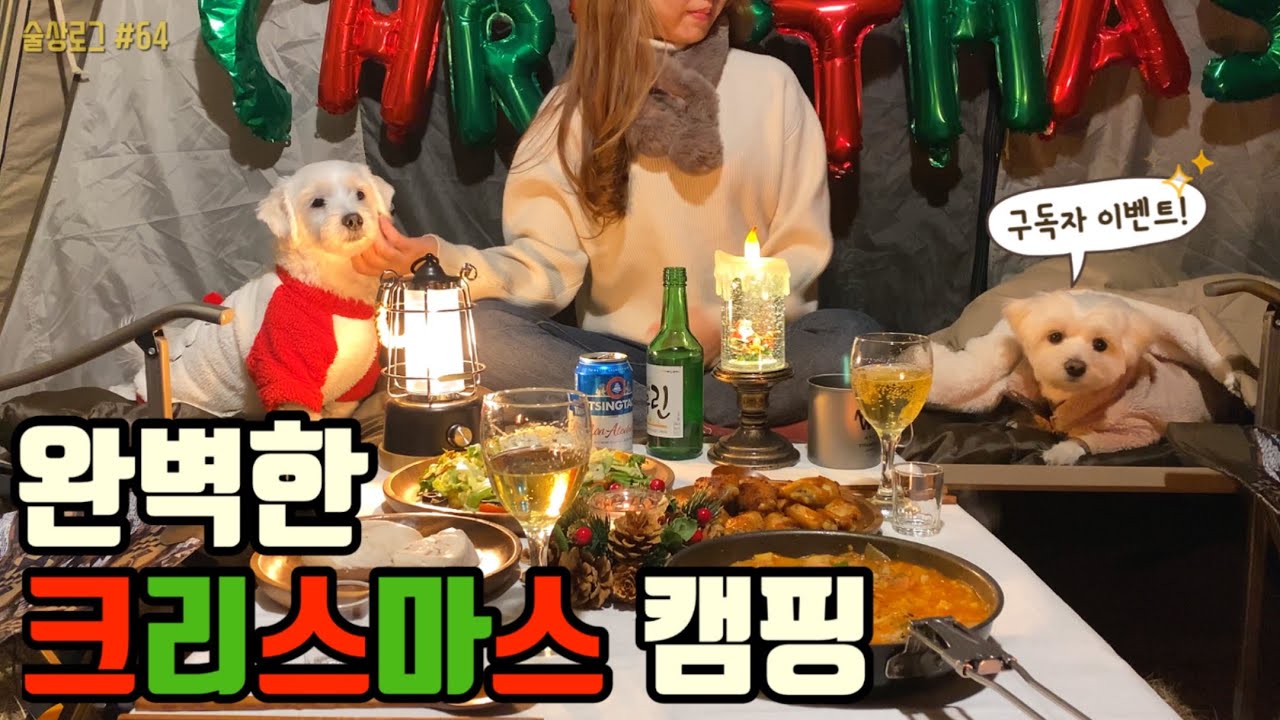 [술상로그] 캠핑VLOG | 완벽했던 메리 크리스마스 캠핑🎄 텐트 크리스마스 분위기로 꾸미기, 애견동반 캠핑장, 크리스마스 요리와 케이크 먹방술방! | Camping vlog