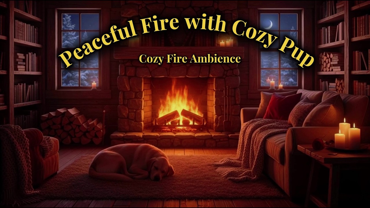 Crackling Fireplace with Sleeping Dog 🐶🔥 | Cozy Night Ambience (2 Hours)