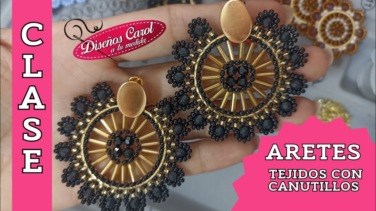 Aretes tejidos con canutillos y mostacillas