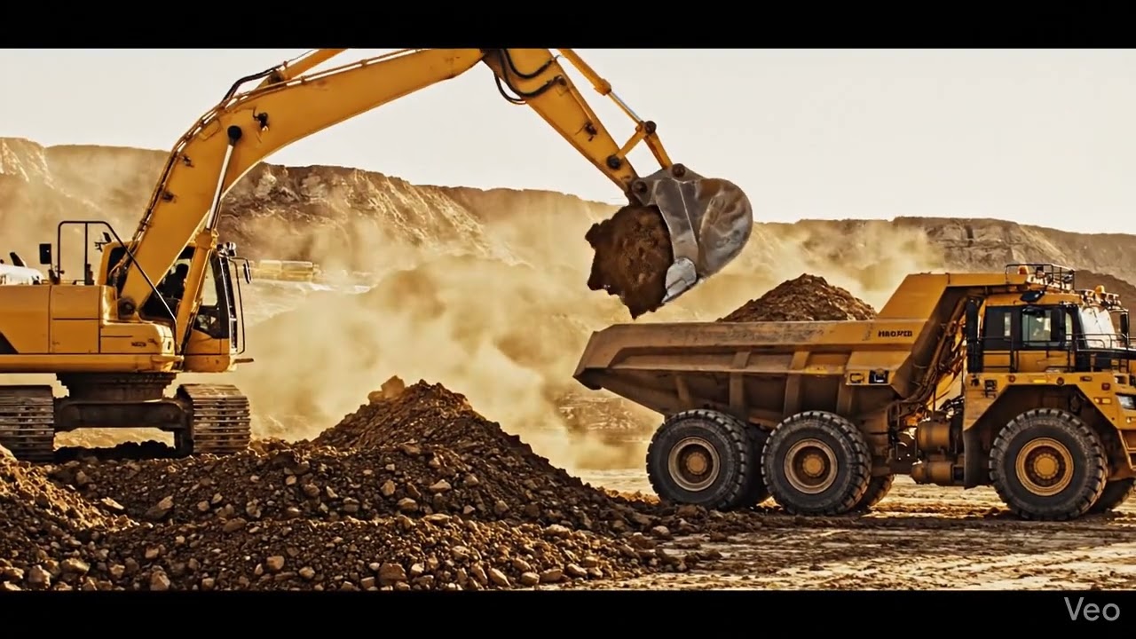 Excavator Loading Earth Into Dump Truck