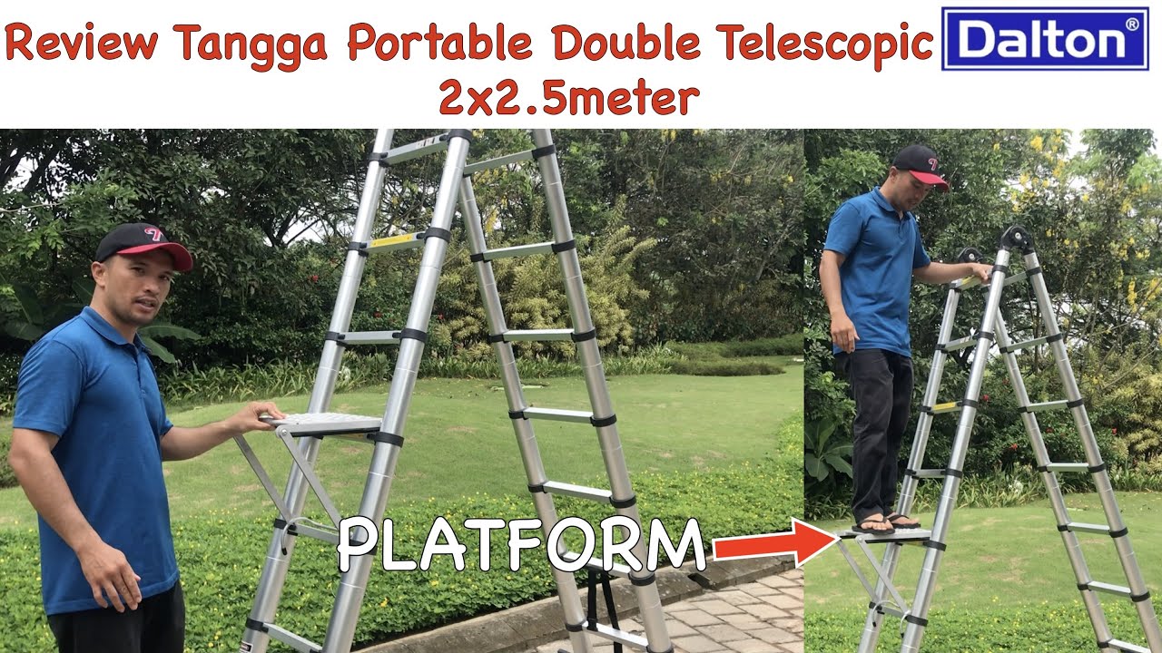 Review Tangga Double Telescopic Lengkap Dengan Platform dan Roda Tangga