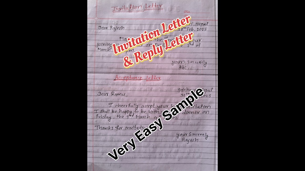 Invitation Letter With Reply Letter / Acceptance Letter Writing Format Class 10 In English