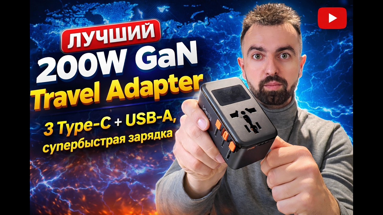 Лучший 200W GaN Travel Adapter: 3 Type C + USB A, супербыстрая зарядка