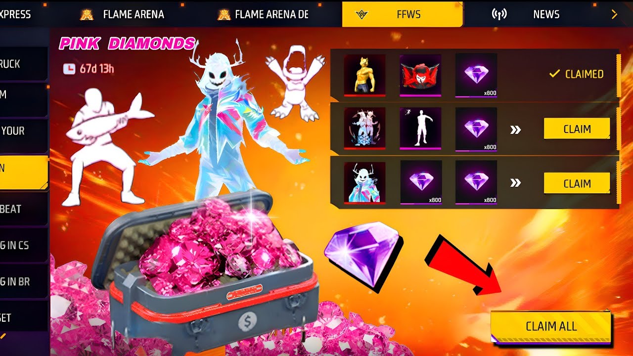 FREE PINK DIAMONDS 💗🤯 FREE EMOTE 🗣️ FLAME ARENA EVENT 🔥 OB 51 NEW UPDATE FF 😍 NEW EVENT FREE FIRE 🔥🔥