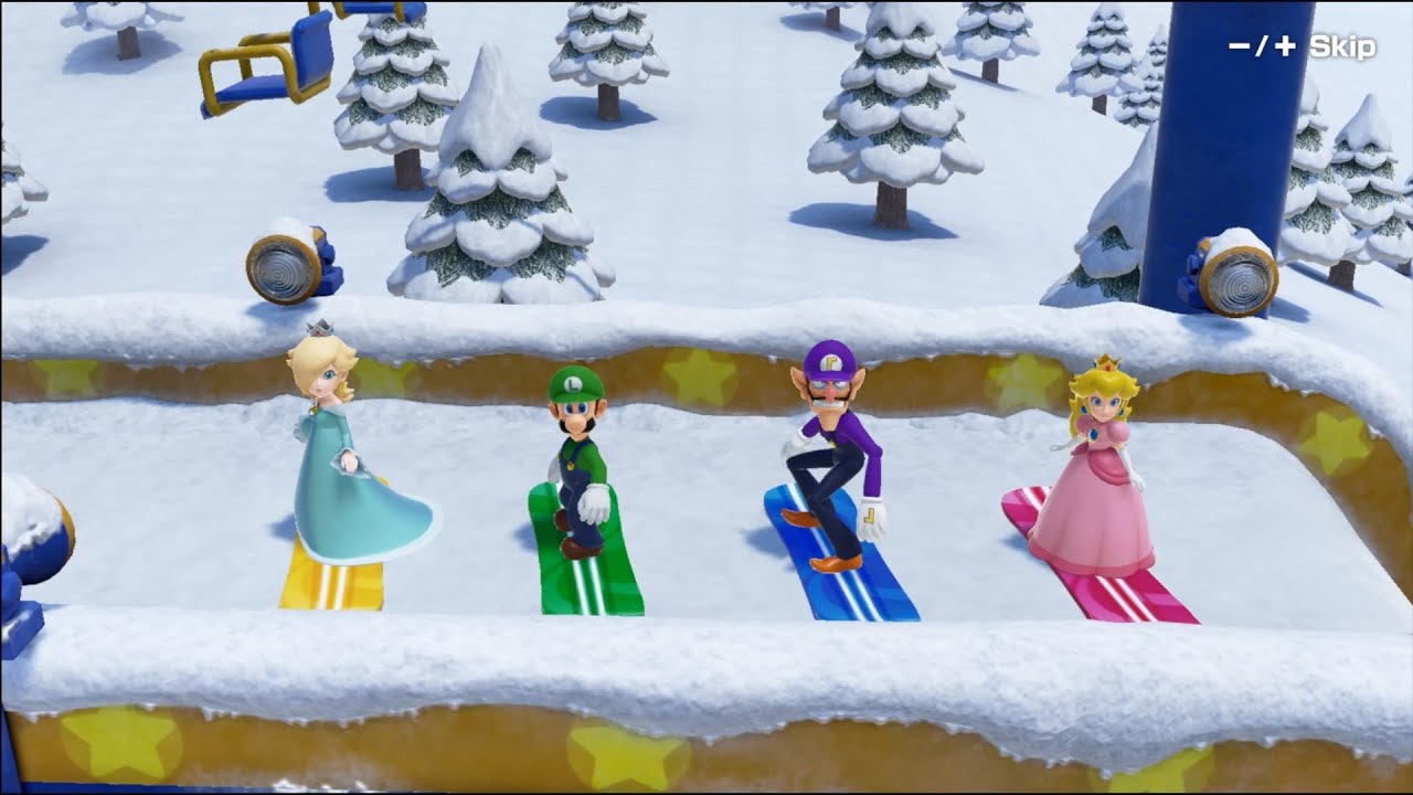 Mario Party Superstars | Skiing | Who Has the Best Balance - Rosalina vs Waluigi vs Luigi and Peach