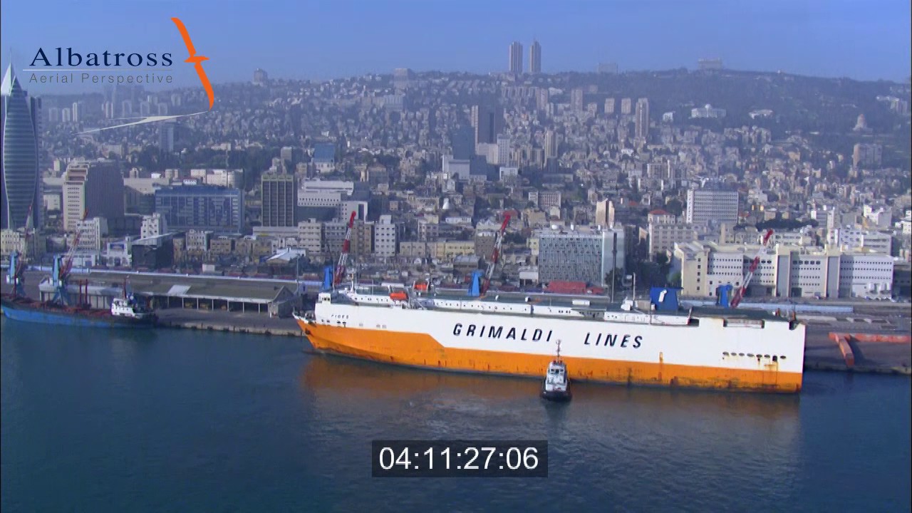Aerial footage of the Port of Haifa, israel
