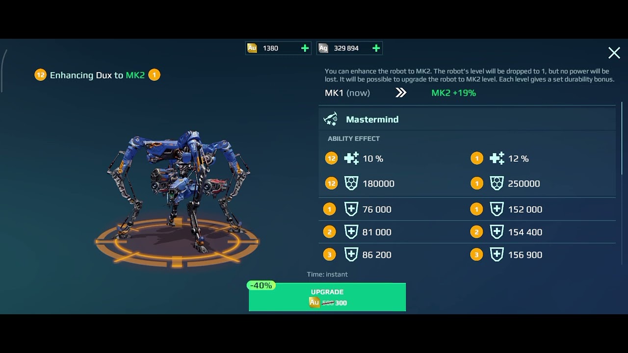 Upgrading Dux into Mk2 (War Robots)