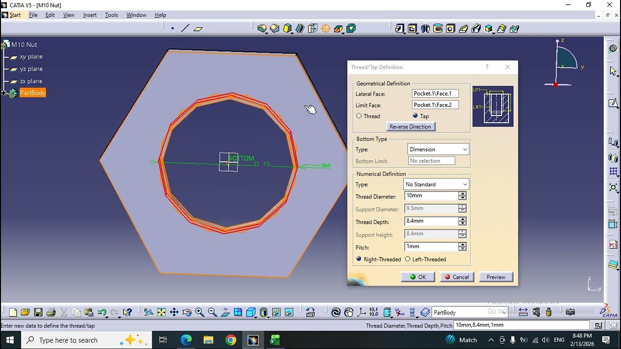 Catia tutorial: How to design a standard nut in catia V5