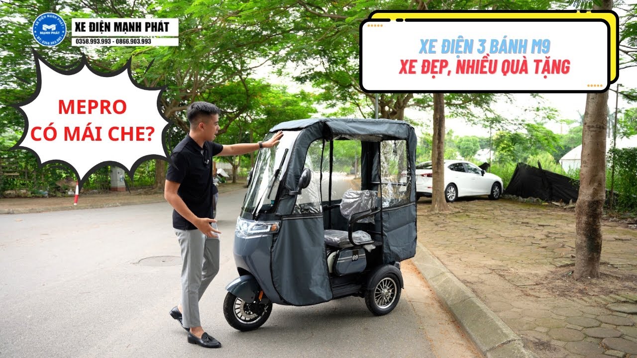 GIỚI THIỆU CHI TIẾT XE ĐIỆN 3 BÁNH MÁI CHE CAO CẤP M9 !!!