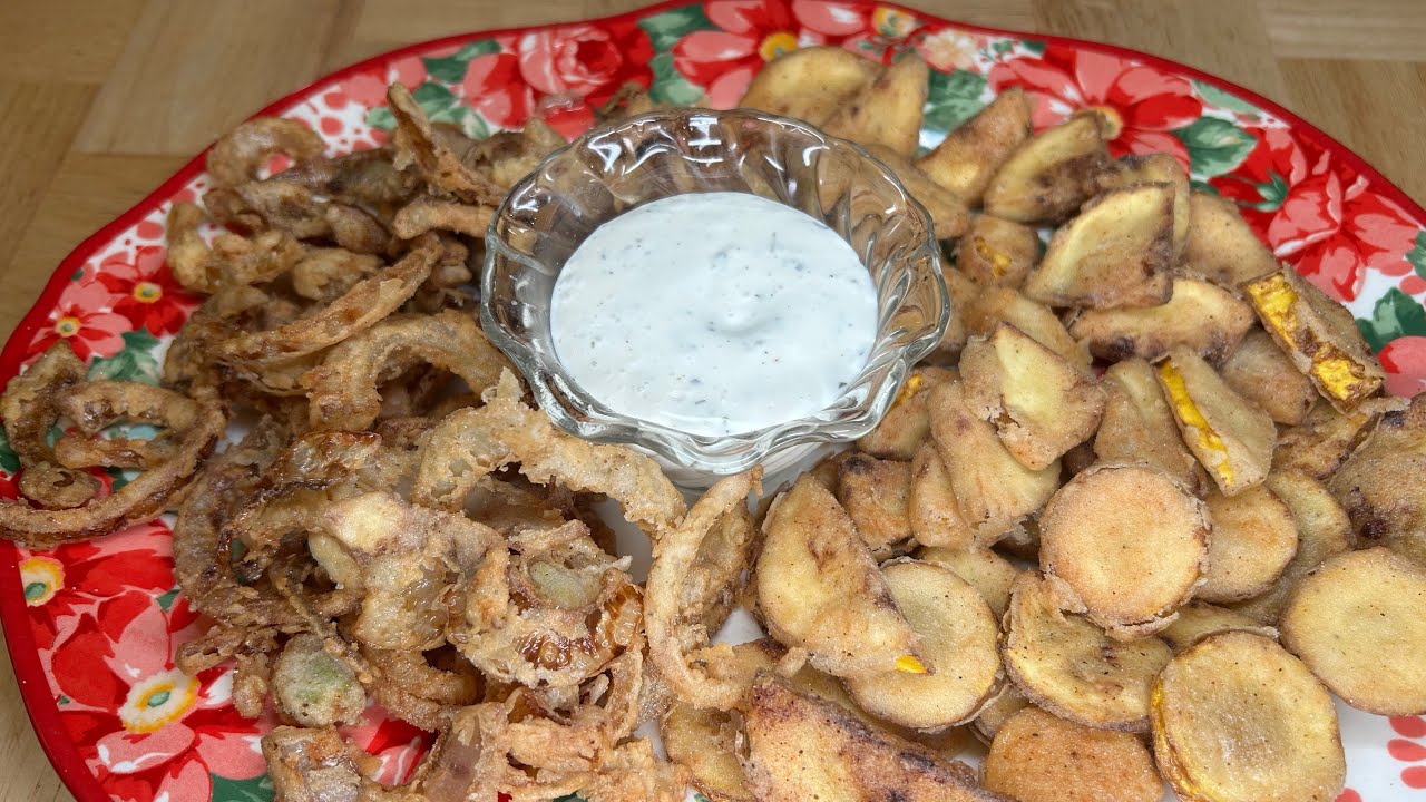 Fried Squash and Fried Onion Rings#glutenfree