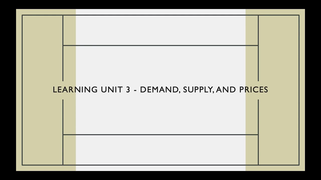 Learning Unit 3: Demand, Supply, and Prices