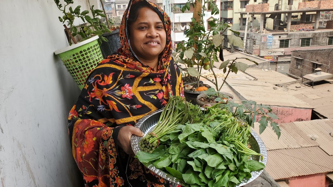 আগরা শাক দিয়ে ইলিশ মাছ ভুনা সাথে পালং শাকের ঝোল || palong shak chingri diye jhol 