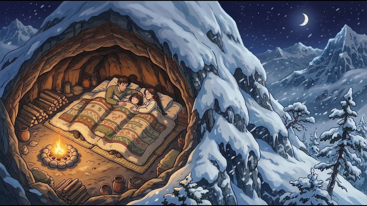 🏔️ Shelter from the Snowstorm | A Warm Cave Night in the Frozen Mountains ❄️🔥