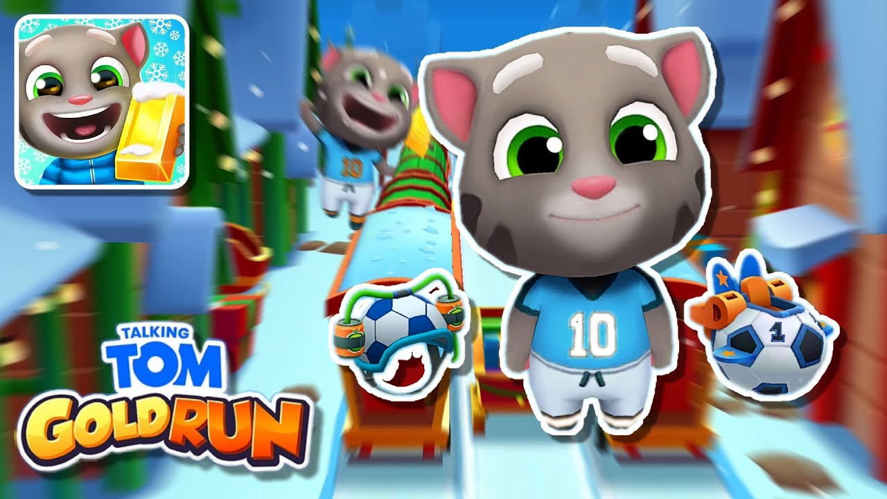 Talking Tom Gold Run Football Tom Collects Jingle Bells Santa Shoes and Christmas Trees