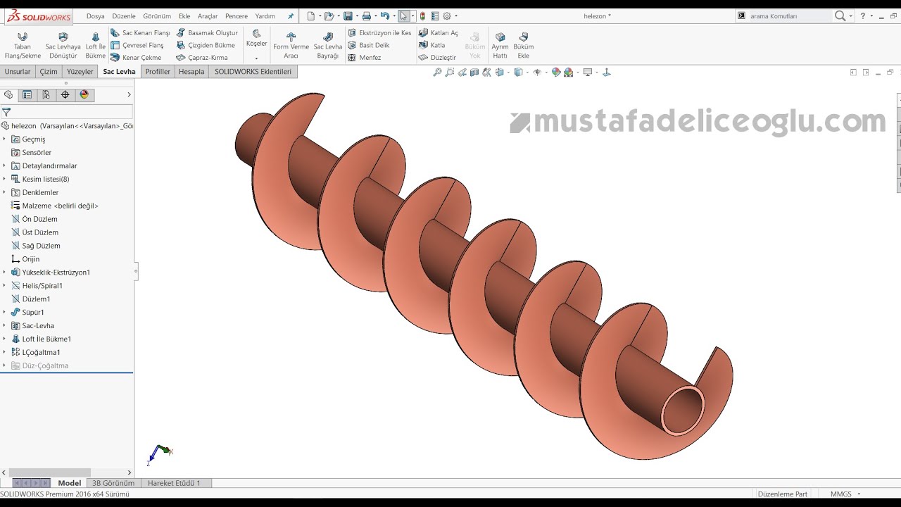 Solidworks Eğitim Videoları ( Helezon Tasarımı ve Sac Açınım) -  Uygulamalı SOLIDWORKS Eğitimi #2