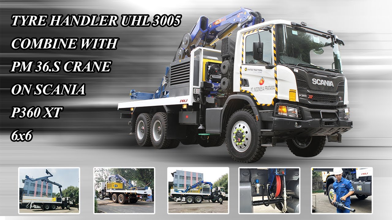 TYRE HANDLER UHL 3005, COMBINE WITH PM 36.S CRANE ON SCANIA P360 XT 6x6