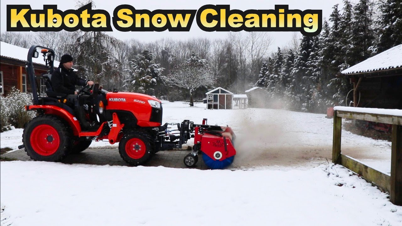 Snow Cleaning using a Rotary Broom on a Kubota B2261 Compact Tractor part 1