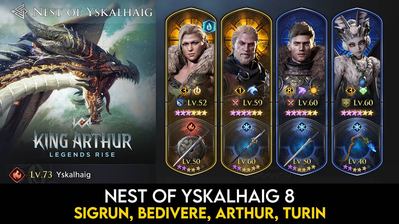 Yskalhaig 8 vs Sigrun, Bedivere, Arthur, Turin | King Arthur Legends Rise Guide