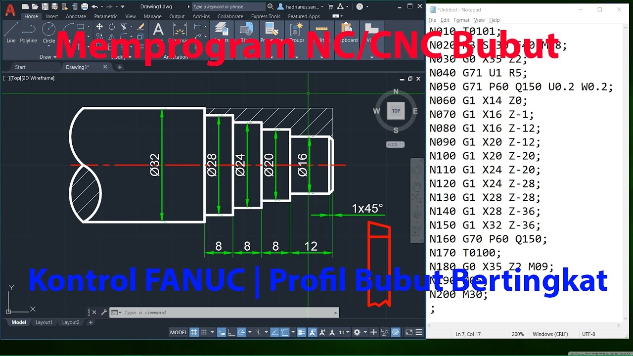 Memprogram NC/CNC Bubut | Profil Bubut Bertingkat + Simulasi