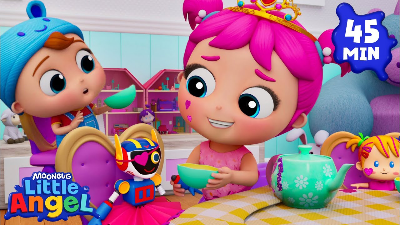 Recycled Toys Tea Party - Princess Version! | Little Angel and Cocomelon Nursery Rhymes