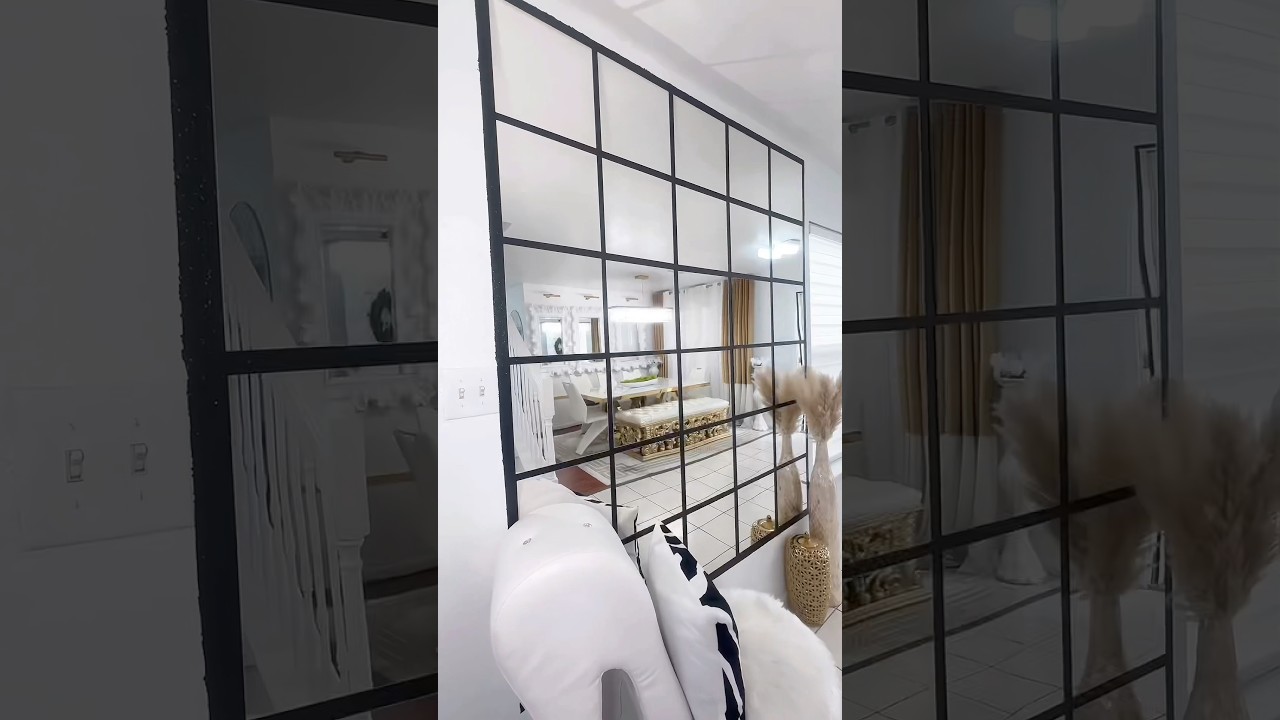 Mirror accent wall with ikea mirrors😍#mirrordiy #accentwalldesign #mirrorwallart #walldesign #short