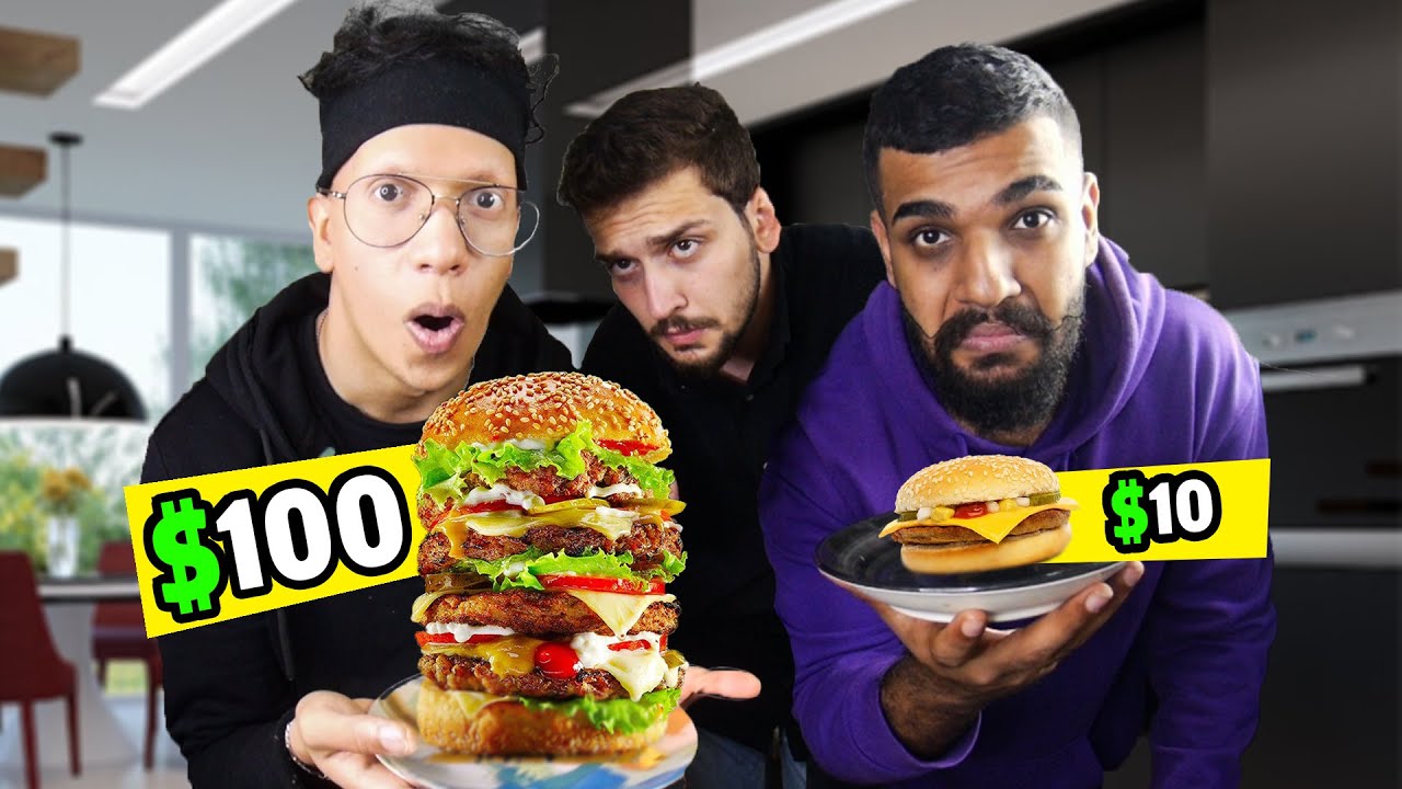 مسابقة تحدي اغلى هامبرغر بسعر 100$ ضد هامبرغر 1$ 😱!!