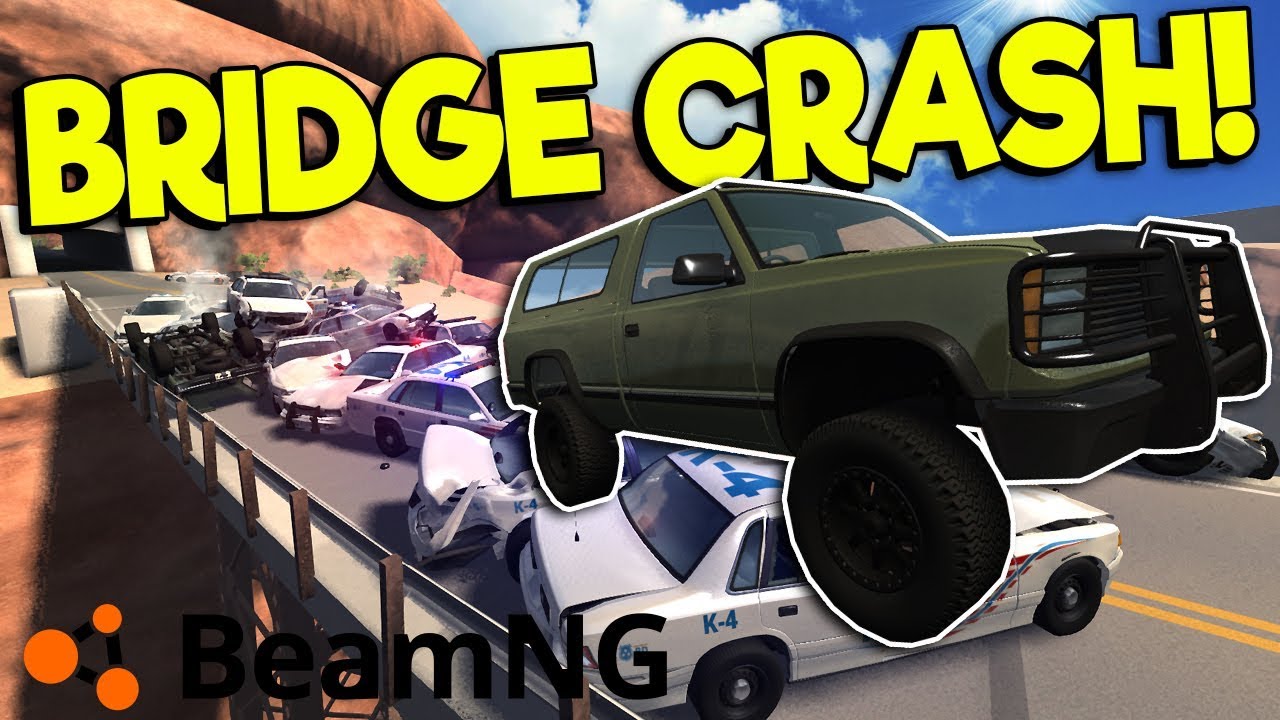 BIGGEST POLICE CRASH & BRIDGE COLLAPSE! - BeamNG Gameplay & Crashes - Bridge Mod