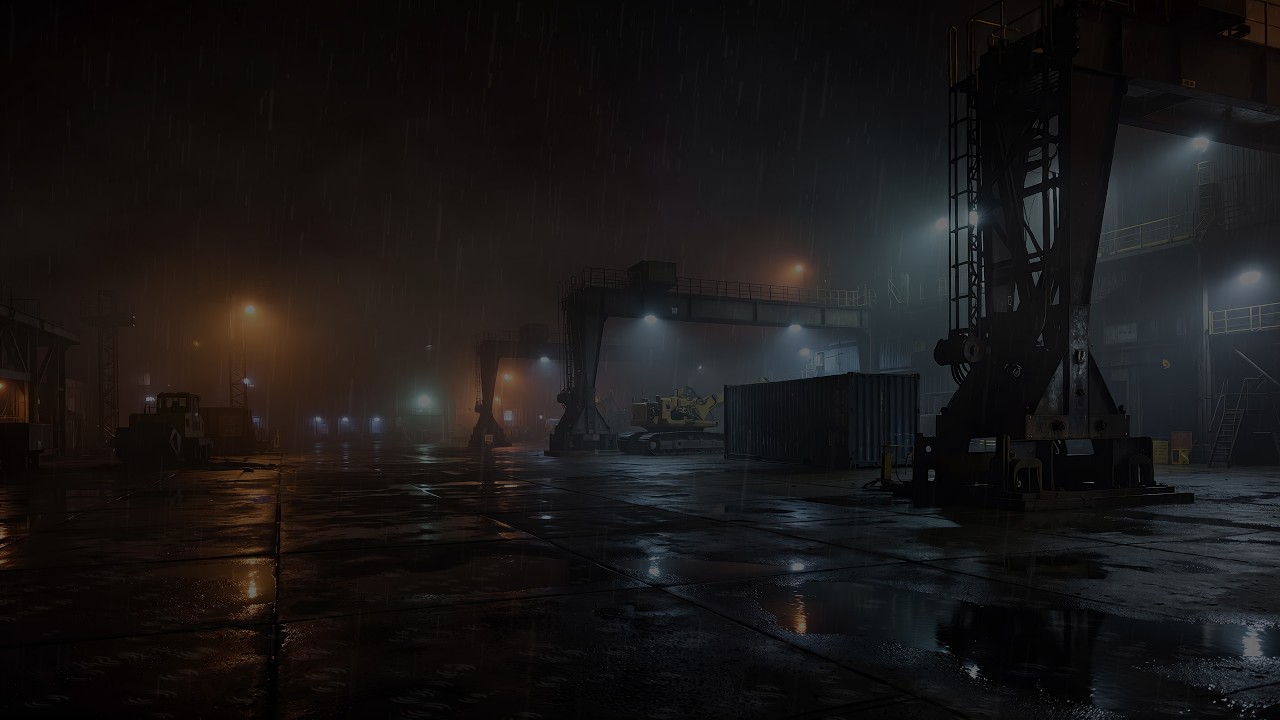 Concrete Access Yard &mdash; Steady Rain Over Empty Industrial Yard | 10 HOURS
