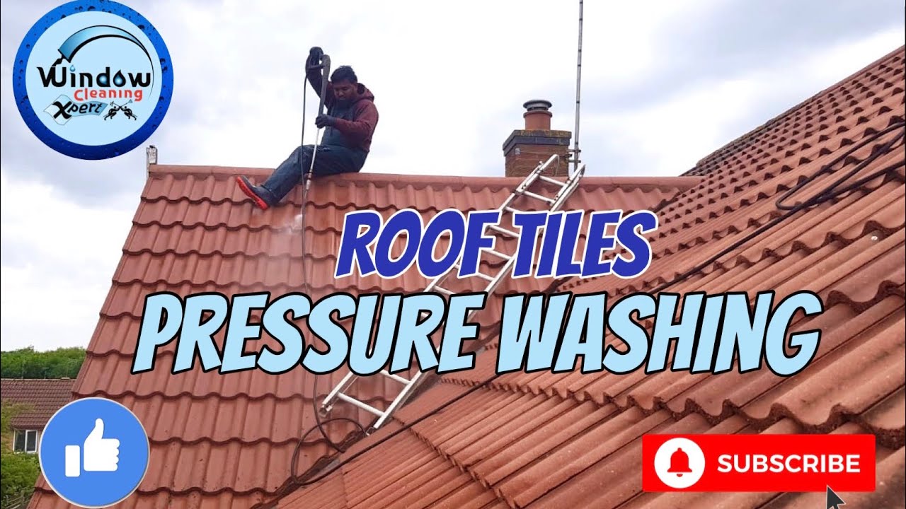 Jet washing a Roof - Some action during the Roof Tile Pressure washing process