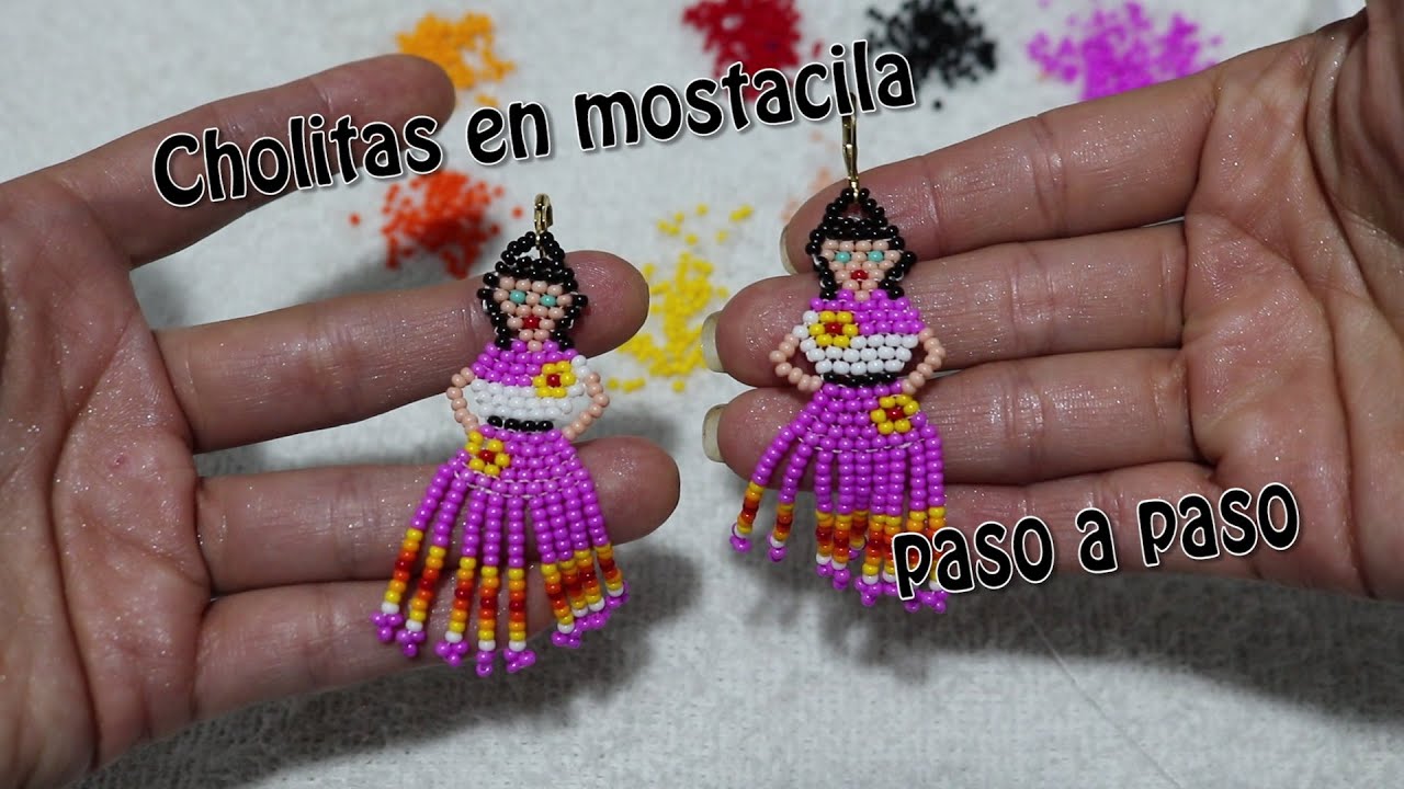 Cholitas en mostacilla (Tejido huichol- muñequitas en mostacilla)