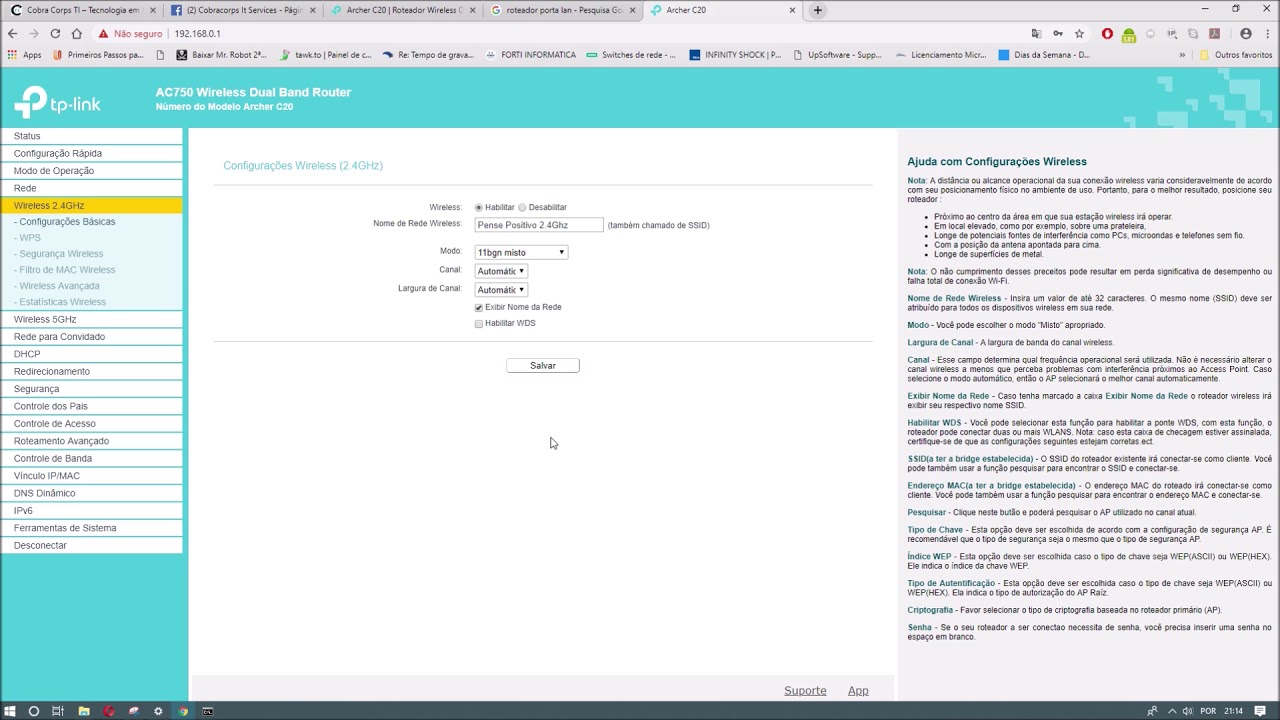 Configurando roteador Wi Fi - TPLINK Archer C20