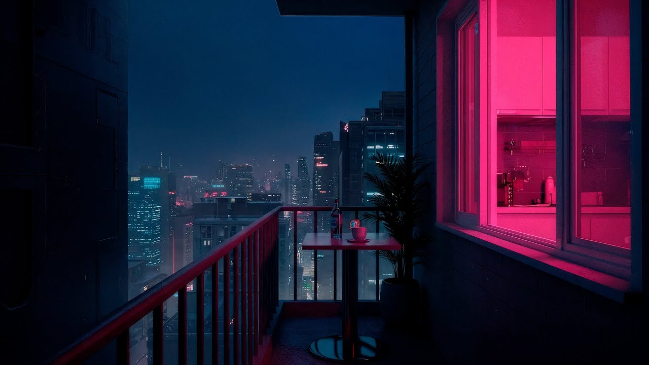 Lofi Sci-Fi com Chuva no Terraço - 1 Hora [2K]