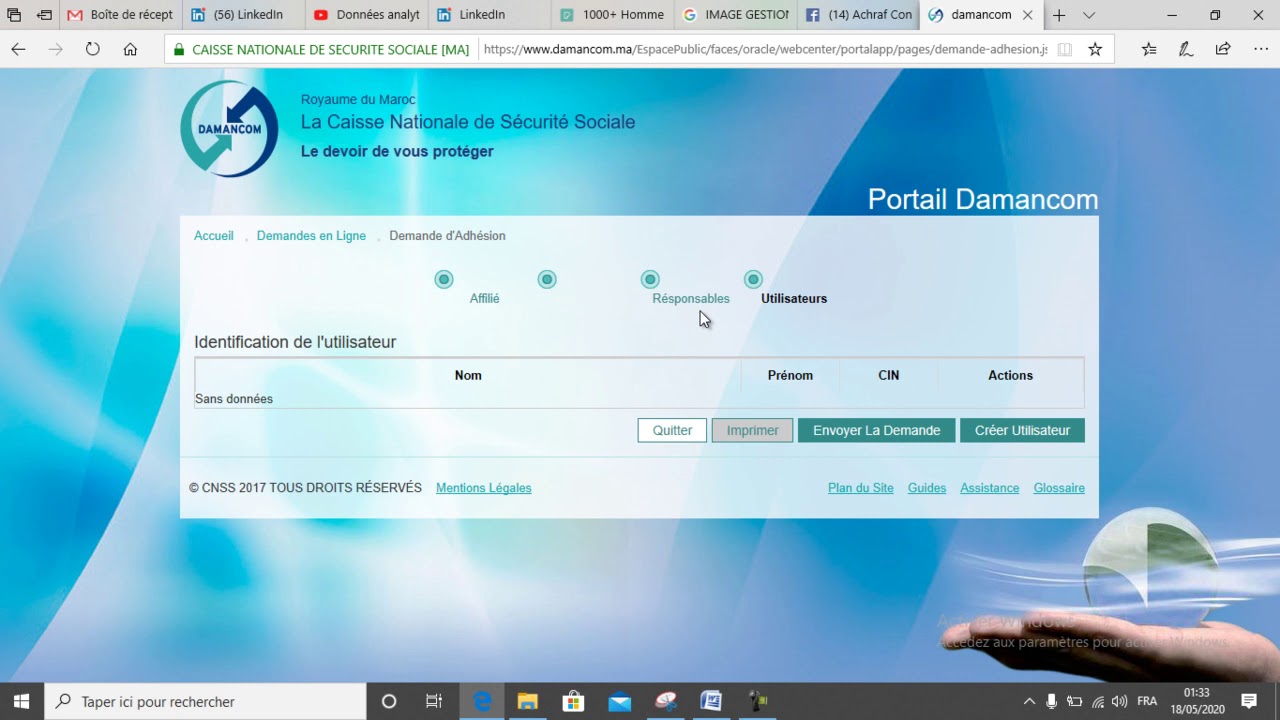 inscription sur portail DAMANCOM CNSS