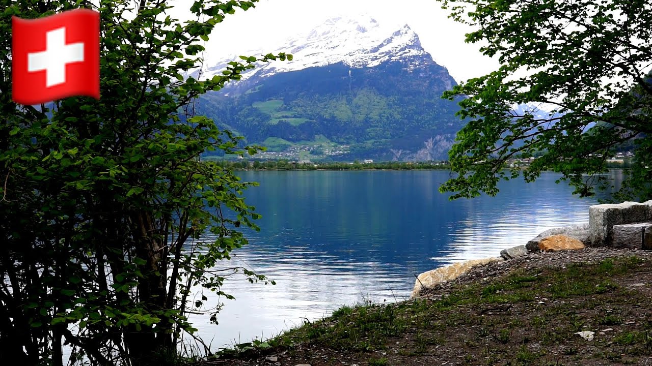 Calming Swiss Lake | Lake Shore | silent area | Background Sounds | Study-Sound-Girl #255
