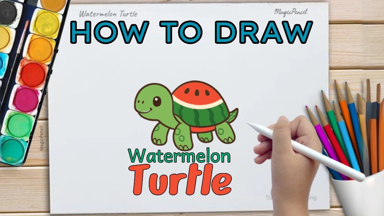 How To Draw A Watermelon Turtle | Cute Drawing Tutorial for Kids
