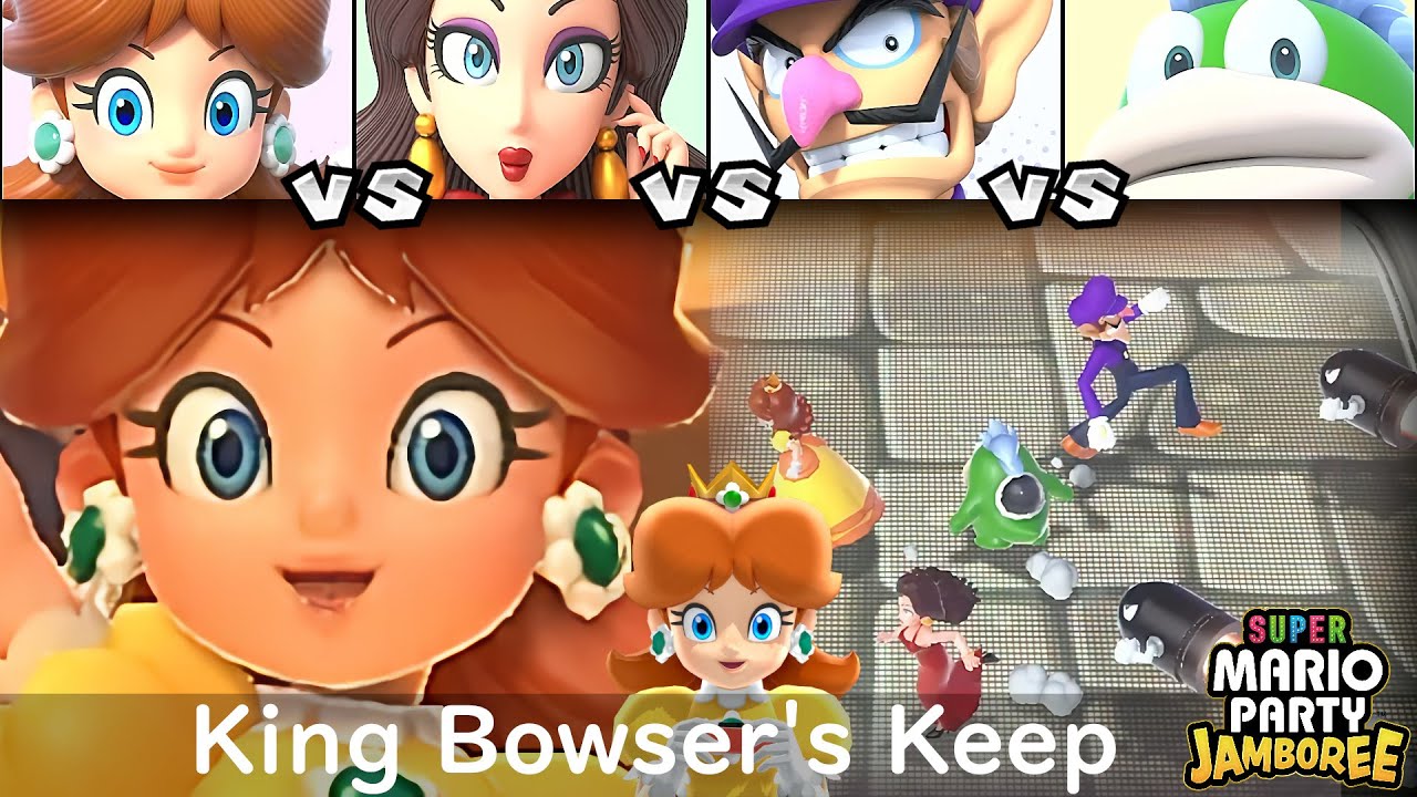 Super Mario Party Jamboree Daisy vs Pauline vs Spike vs Waluigi in King Bowser's Keep