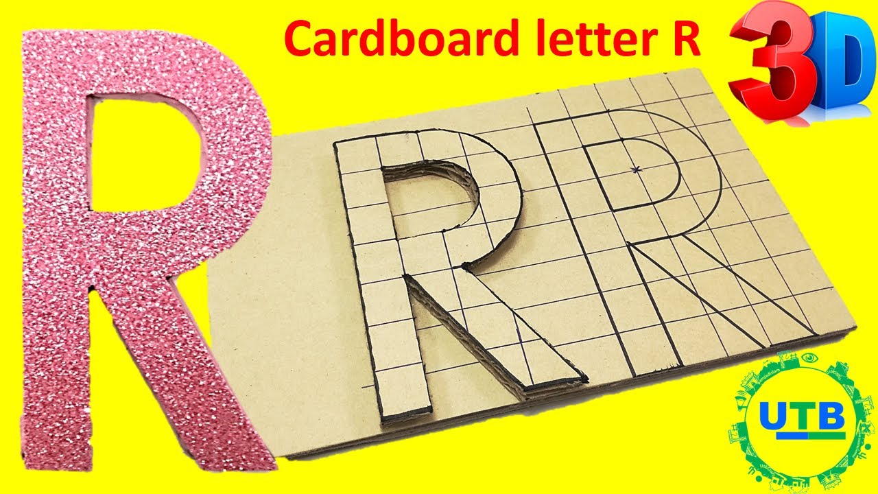 How to Make a Paper and Cardboard letter R | 3D letters with Grid - how to make 3d paper letters