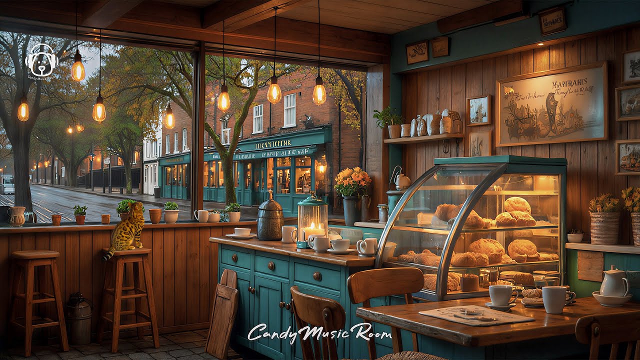 Rainy Café Evening Ambience ☕ Smooth Jazz, Cafe & Rain Sounds for Study & Relaxing
